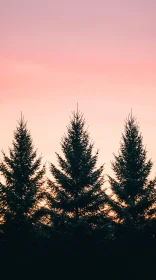 Pastel Sunset Silhouettes of Pine Trees