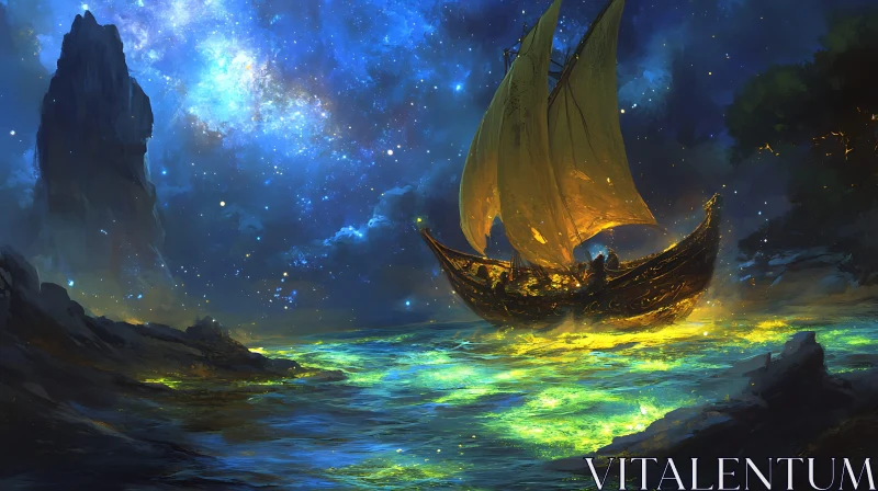 Ethereal Night Voyage in a Fantasy Landscape AI Image