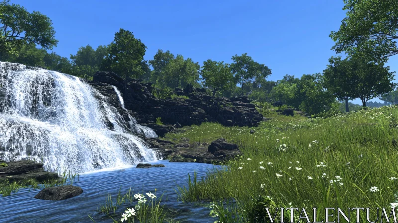 AI ART Serene Waterfall in a Verdant Forest