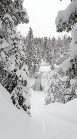 Tranquil Winter Wonderland with Icy Waterfall