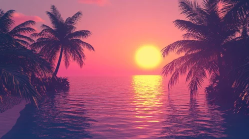 Serene Ocean Sunset with Silhouetted Palms