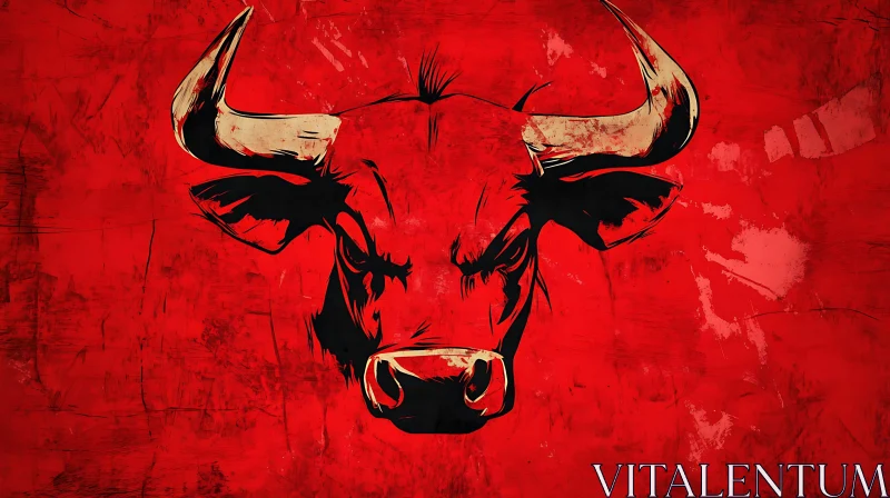 Fierce Bull on Textured Red Canvas AI Image