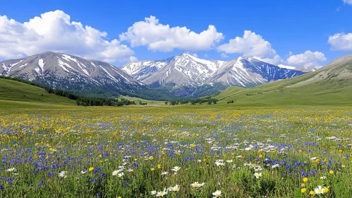 Serene Floral Meadow in Mountainous Landscape