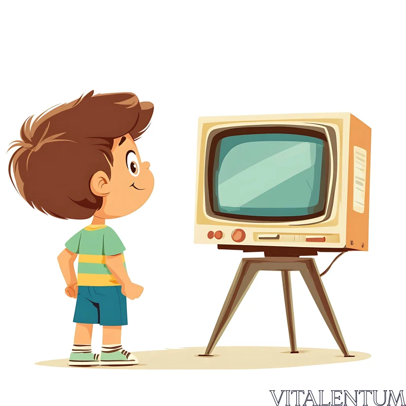 Vintage TV and Child Illustration AI Image