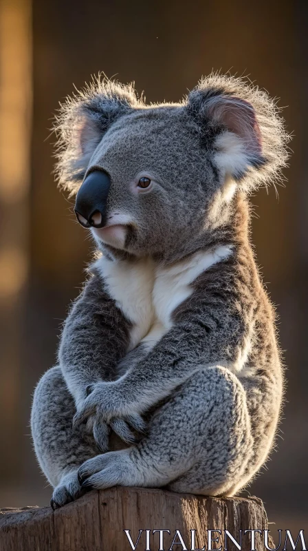 Serene Koala on Tree Stump AI Image