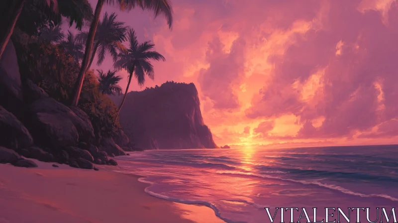 Serene Tropical Beach Sunset AI Image