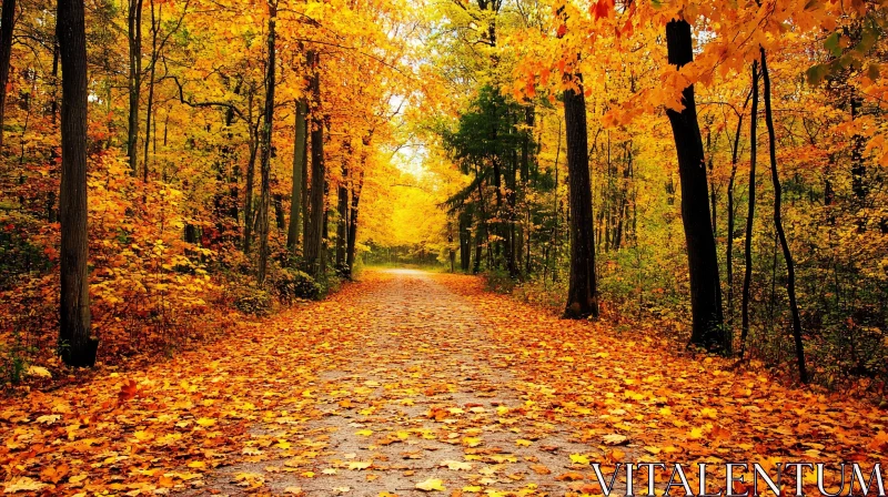 Autumn Leaves on Forest Trail AI Image