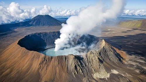 Active Volcano Emitting Smoke in Clear Sky