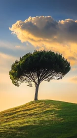 Solitary Tree on Sunlit Hilltop