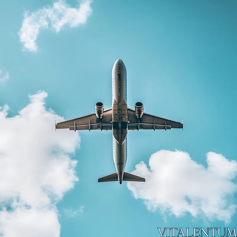 Aircraft Soaring Above with Clear Blue Sky AI Image