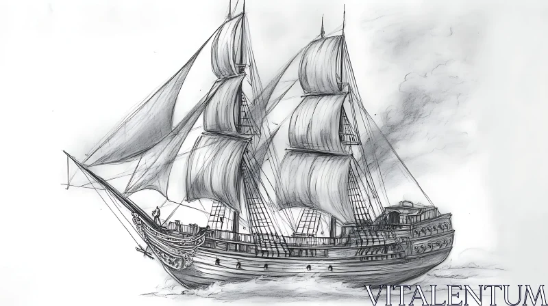 Vintage Sailing Vessel in Detailed Sketch AI Image