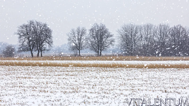 AI ART Serene Winter Scene with Snowflakes and Bare Trees