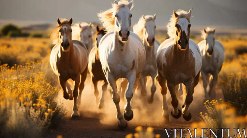 Galloping Horses in Light Gold and White - A Study in Precisionism AI Image
