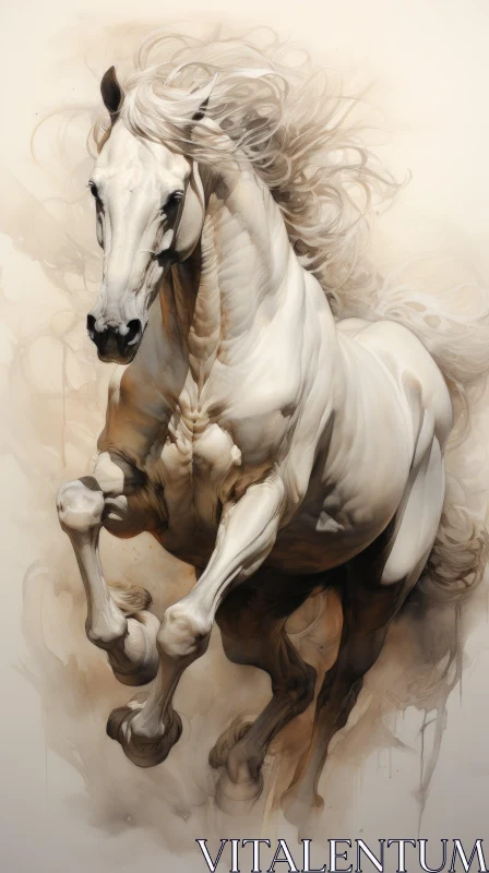 Majestic Galloping White Horse - Oil on Canvas AI Image
