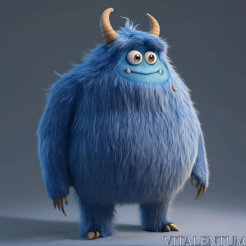 Cute Cartoon Blue Monster with Horns and Claws AI Image