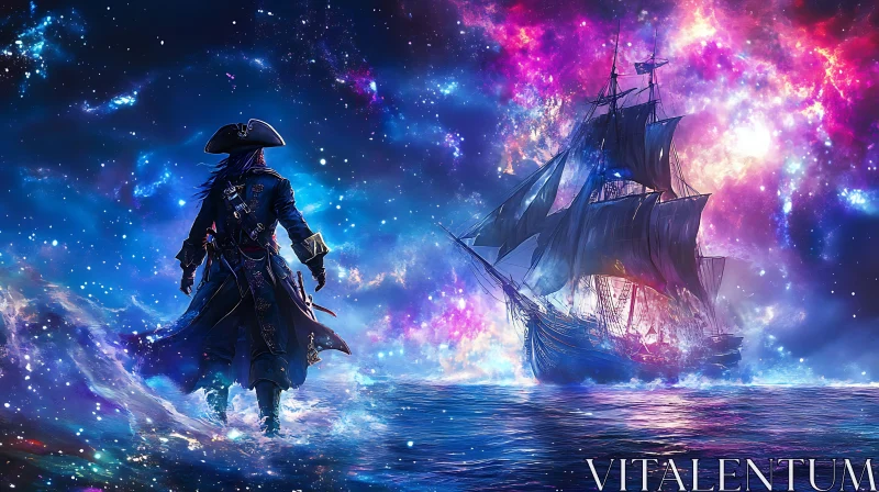 Mystical Pirate and Celestial Ship AI Image