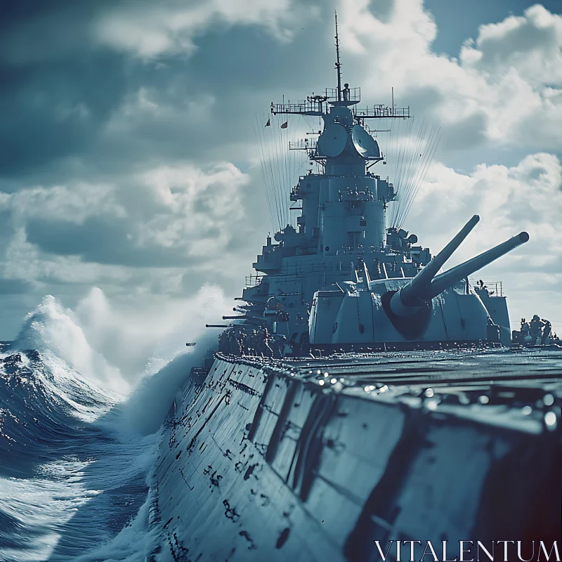 Powerful Battleship Confronts Ocean Waves AI Image