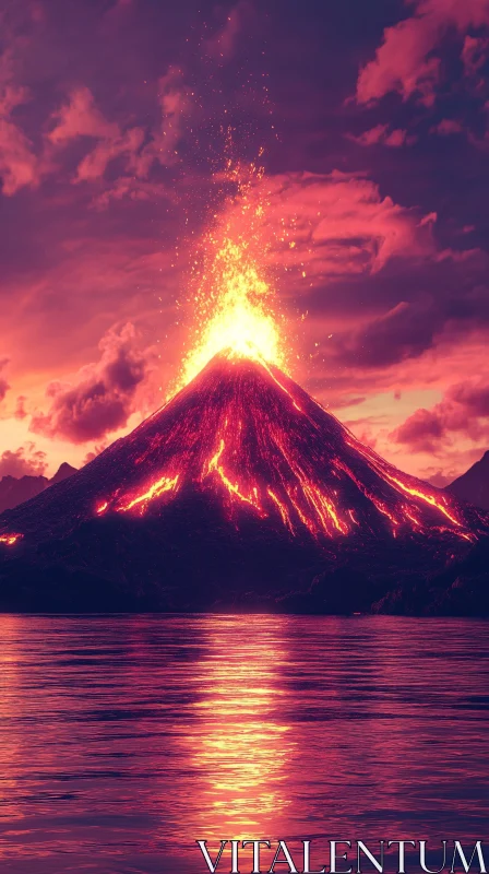 AI ART Eruption of Lava at Sunset