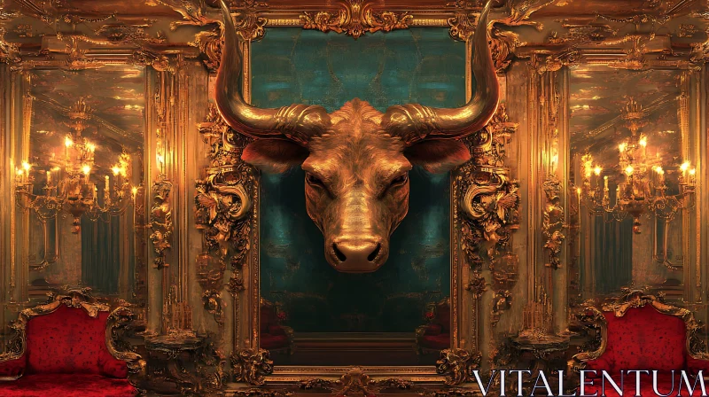 Opulent Bull Sculpture in Gilded Frame AI Image