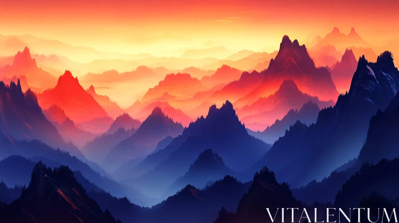 Layers of Colorful Mountains at Sunset AI Image