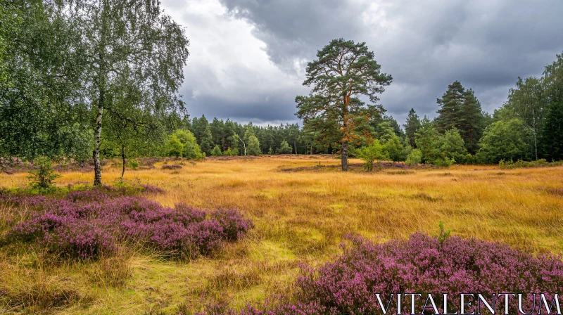 AI ART Peaceful Landscape of Heather and Trees