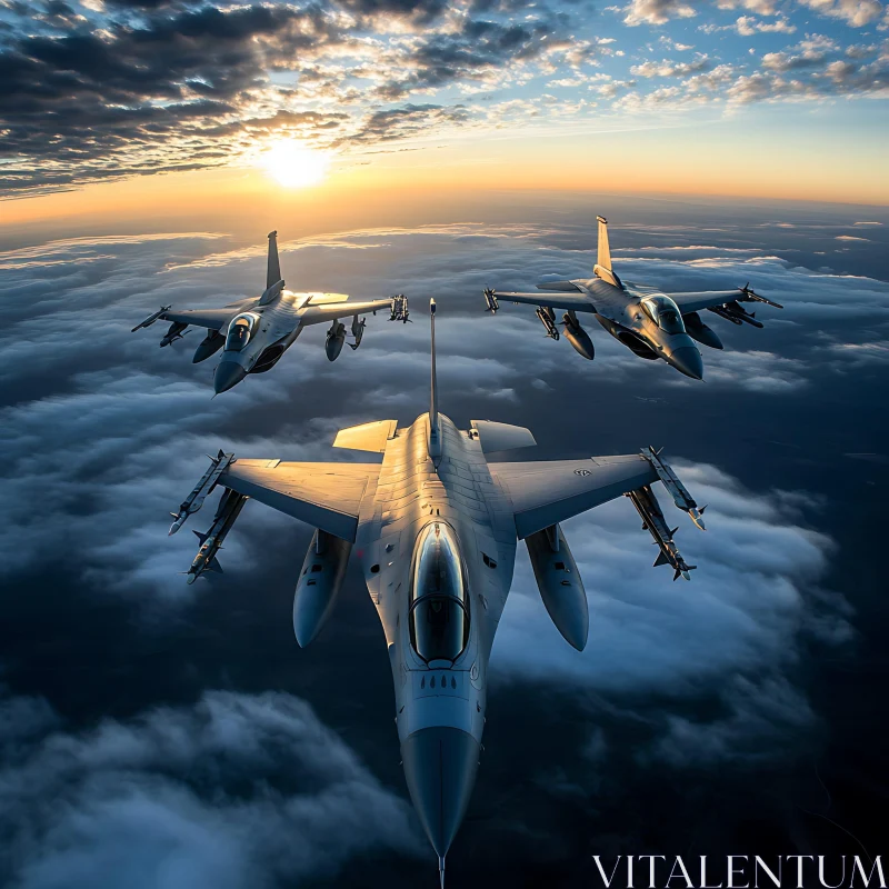 Aerial Display of Fighter Jets at Sunset AI Image