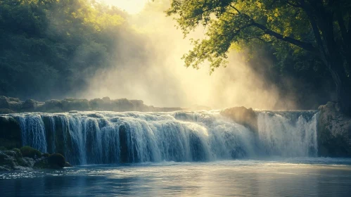 Serene Waterfall in Morning Light