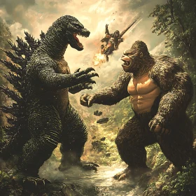 Gorilla vs Lizard Clash in Green Wilderness