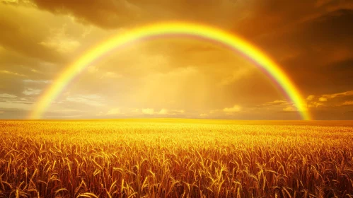 Wheat Field with Rainbow at Sunset