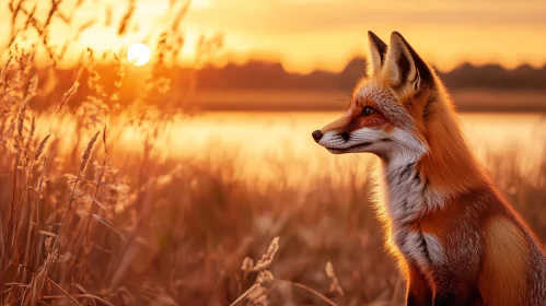 Fox Gazing at Sunset in a Natural Setting