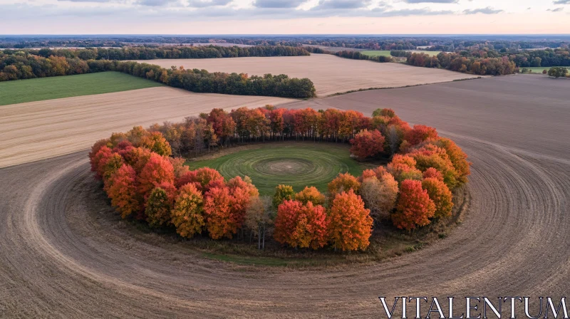 AI ART Autumn Circle of Trees in Plowed Field