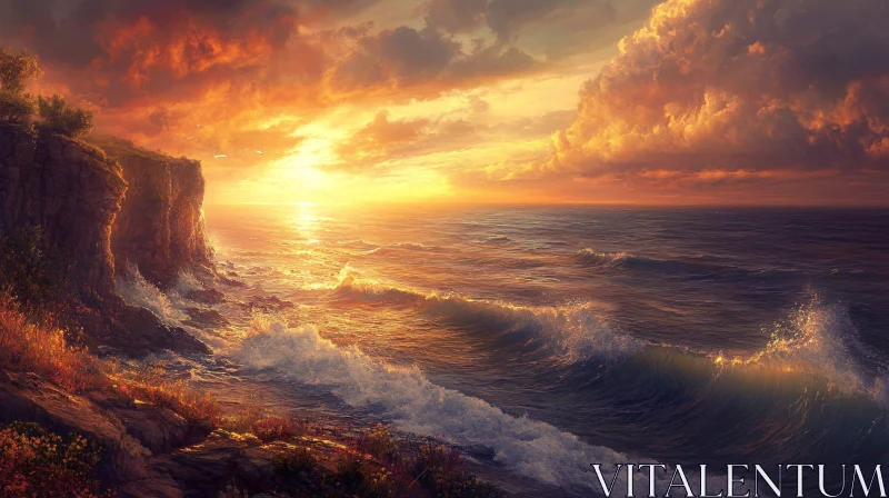 AI ART Dramatic Coastal Sunset