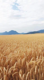 Serene Wheat Field Landscape with Mountainous Horizon