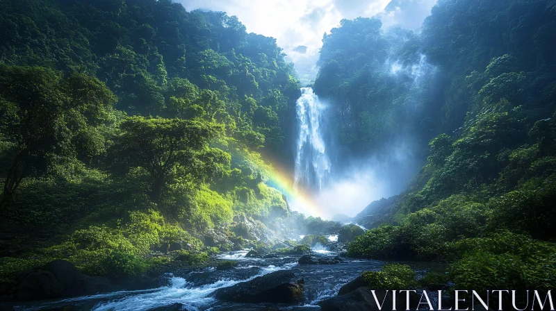 AI ART Rainbow Waterfall in Verdant Mountains