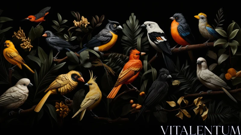 Panoramic Bird Illustration on Dark Background AI Image