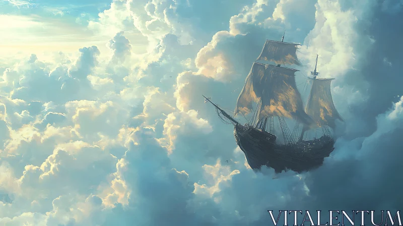 AI ART Fantasy Ship in the Clouds