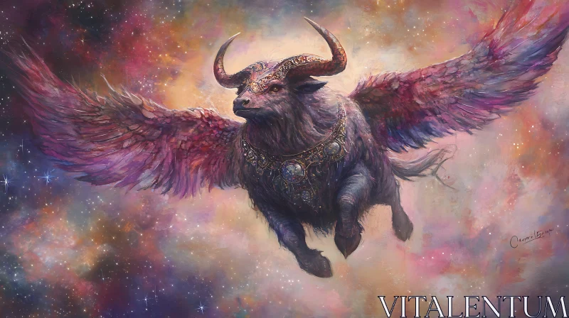 Ornate Flying Bison in Nebula AI Image