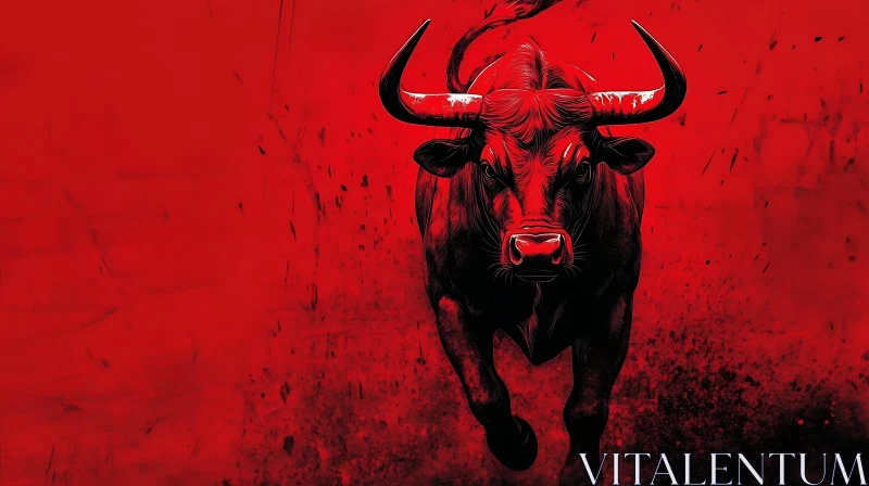 AI ART Aggressive Bull Art on Red Background