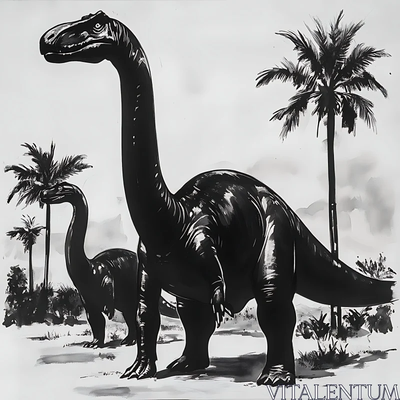 Black and White Dinosaur Art AI Image