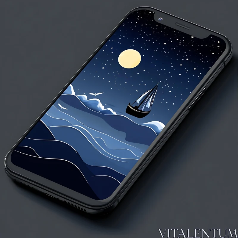 Sailboat Artwork on a Phone Screen AI Image