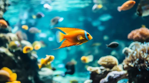 Graceful Orange Fish Amidst Marine Life