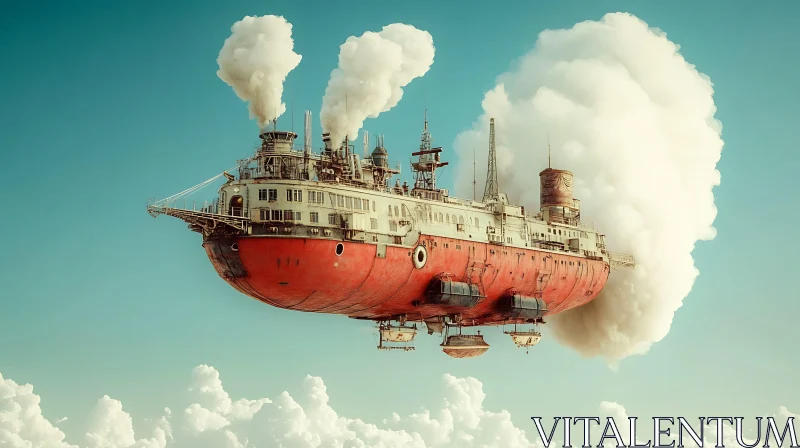 Industrial Floating Vessel in a Fantasy Setting AI Image