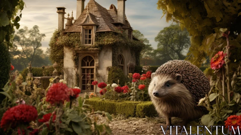 Enchanting Hedgehogs in a Vintage Garden Scene AI Image