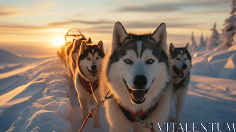 Siberian Huskies Journey in Snow at Sunset - Artistic Portrait AI Image