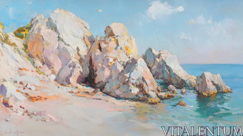 AI ART Tranquil Coastal Scene with Rocks and Sea