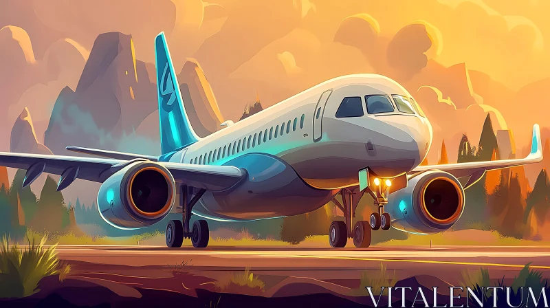 AI ART Sunset Airplane Illustration