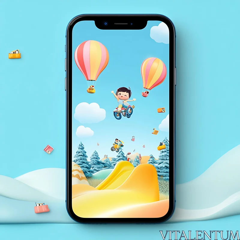 Whimsical Animated Scene on Mobile Display