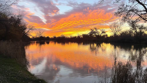 Fiery Sunset Reflections on a Calm Lake