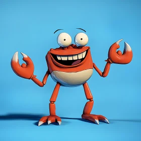 Smiling Cartoon Crab with Raised Claws