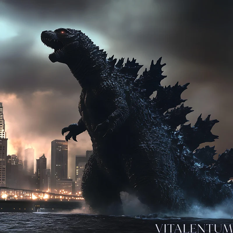 Gigantic Godzilla in Urban Landscape